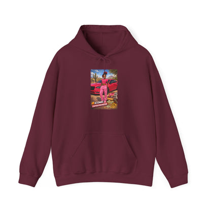 Retro Luxury Hoodie — Pink Sports Car Poster Graphic