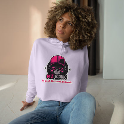 Crop Hoodie — "MZ Iconic" Cute Pink Bear Graphic Cropped Hoodie