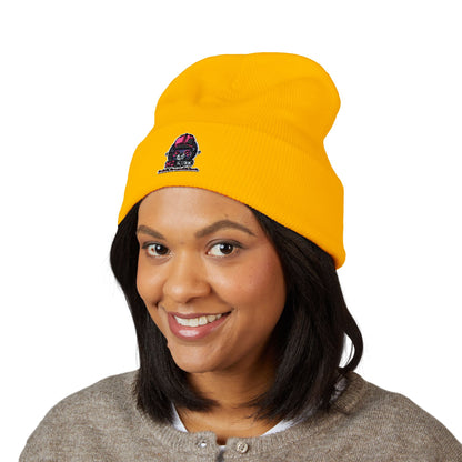 Skull & Roses Embroidered Beanie — Classic Cuffed Winter Hat