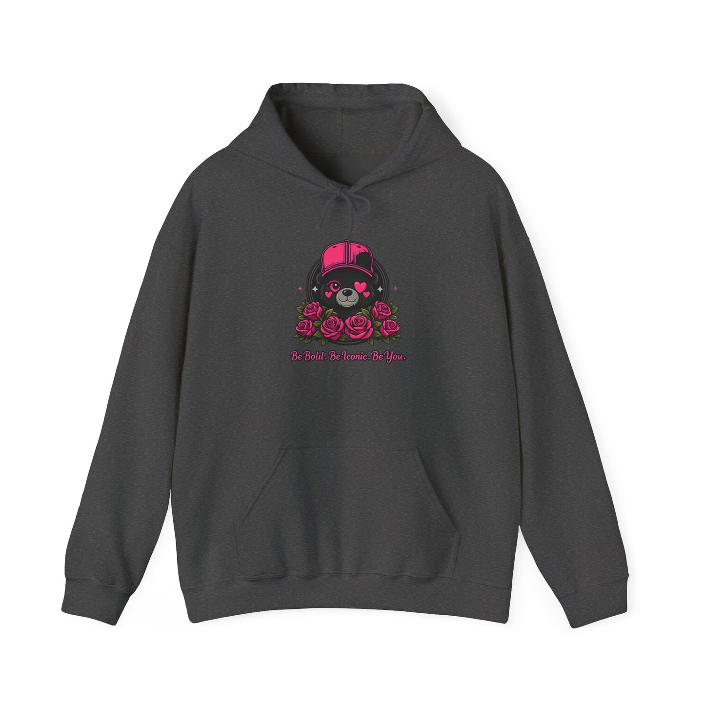 Hoodie — Cute Bear with Helmet & Roses “Ride Bold, Be Kind” Graphic
