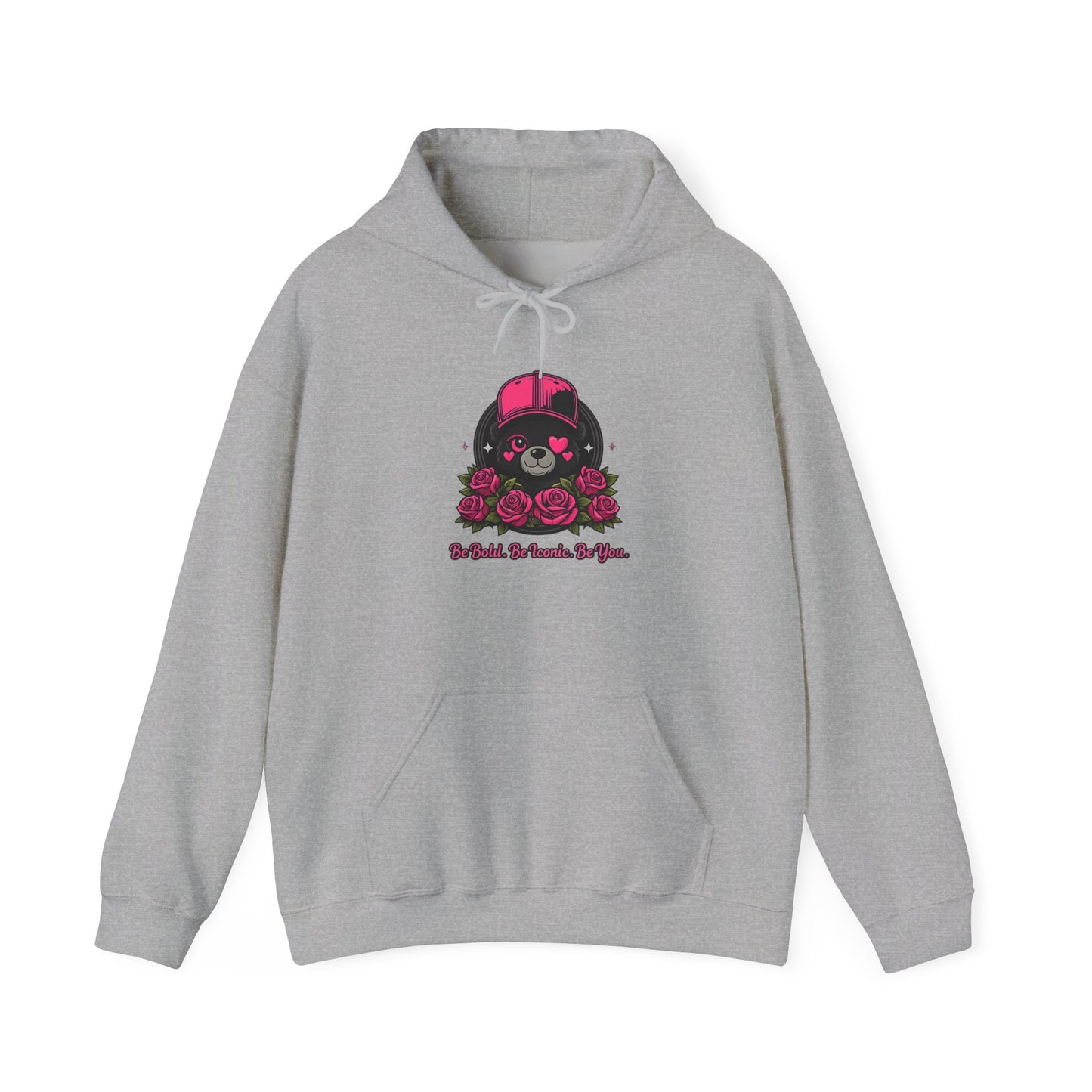 Hoodie — Cute Bear with Helmet & Roses “Ride Bold, Be Kind” Graphic