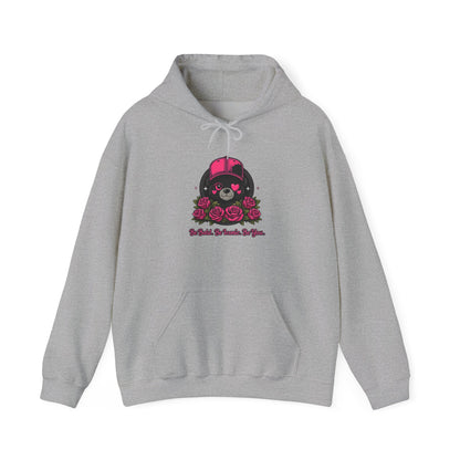 Hoodie — Cute Bear with Helmet & Roses “Ride Bold, Be Kind” Graphic