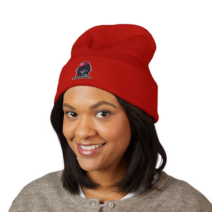 Skull & Roses Embroidered Beanie — Classic Cuffed Winter Hat