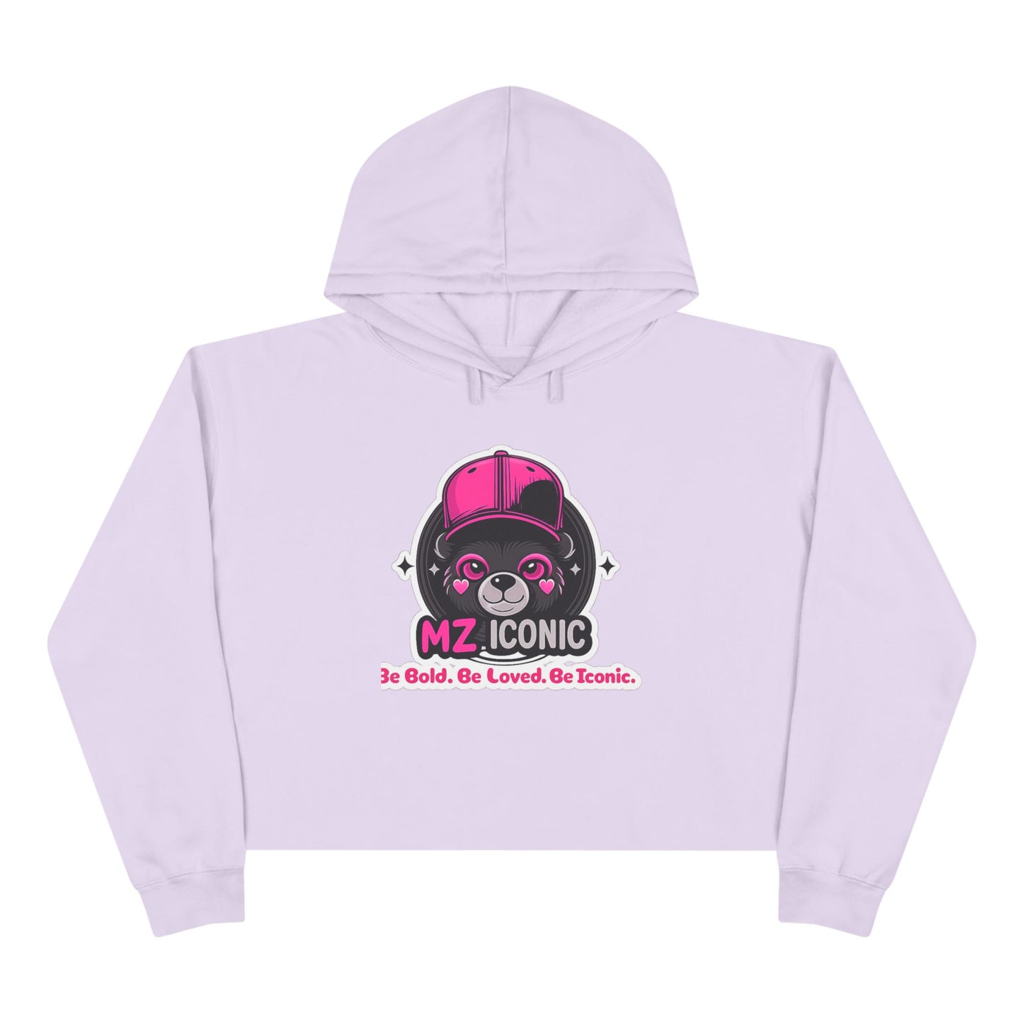Crop Hoodie — "MZ Iconic" Cute Pink Bear Graphic Cropped Hoodie