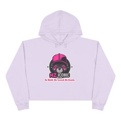 Crop Hoodie — "MZ Iconic" Cute Pink Bear Graphic Cropped Hoodie