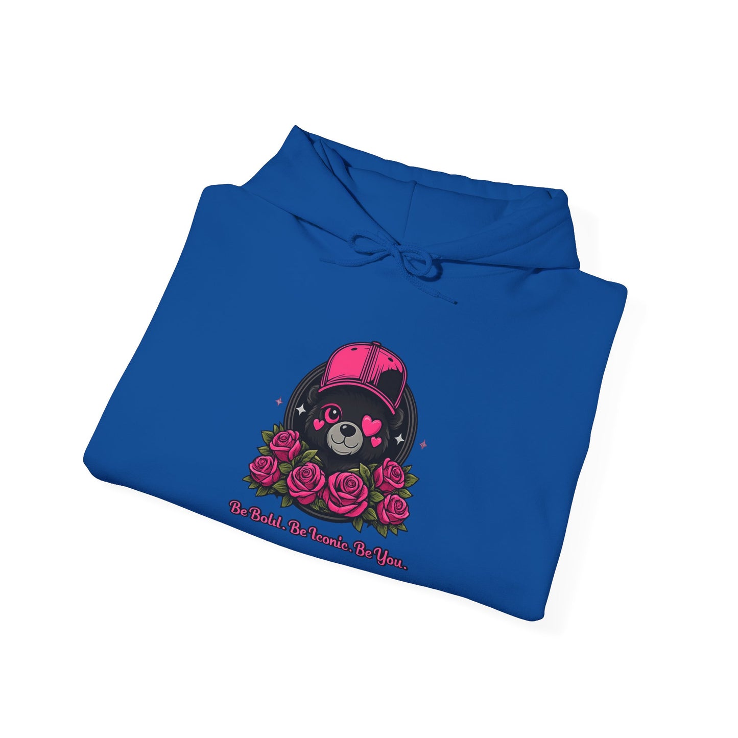 Hoodie — Cute Bear with Helmet & Roses “Ride Bold, Be Kind” Graphic