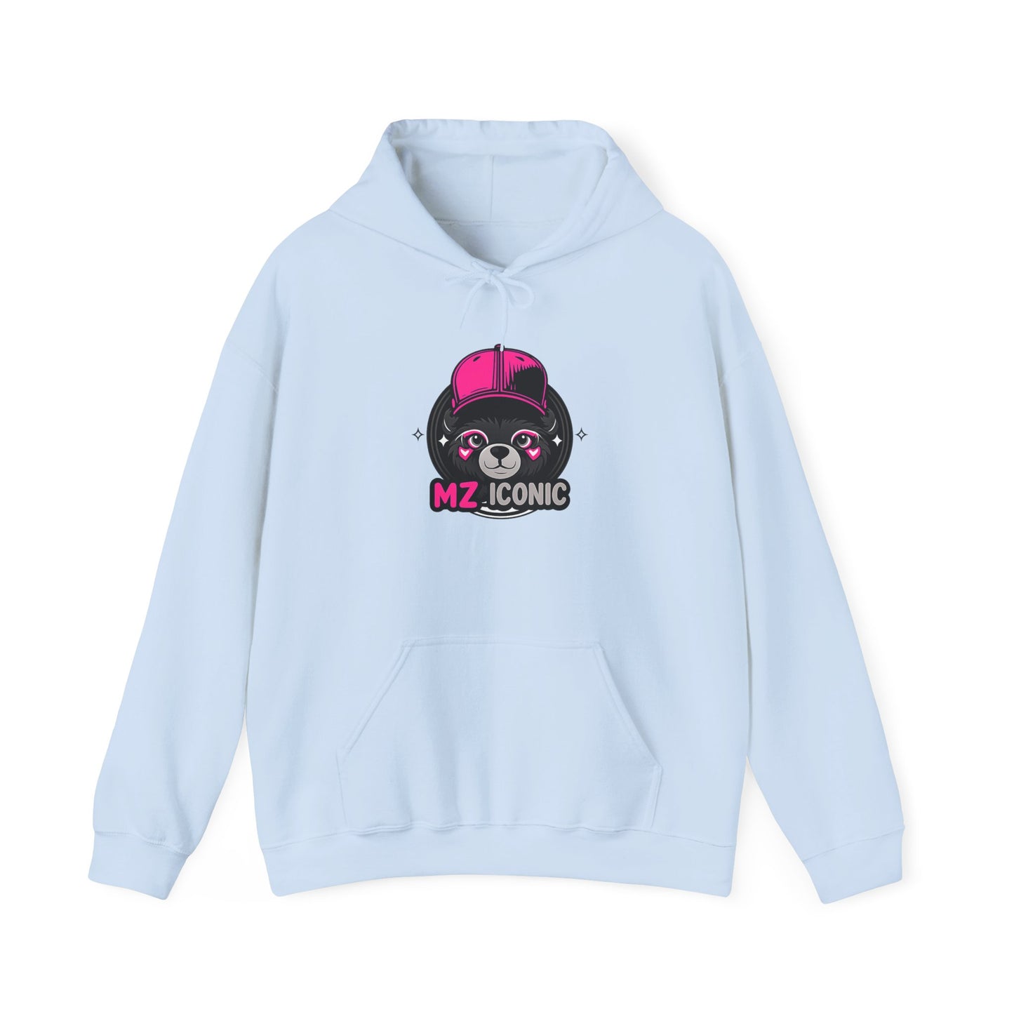 Iconic Bear Hoodie – "MZ_ICONIC" Cute Pink Helmet Graphic