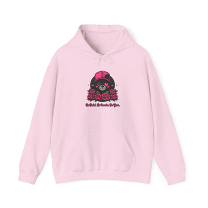 Hoodie — Cute Bear with Helmet & Roses “Ride Bold, Be Kind” Graphic